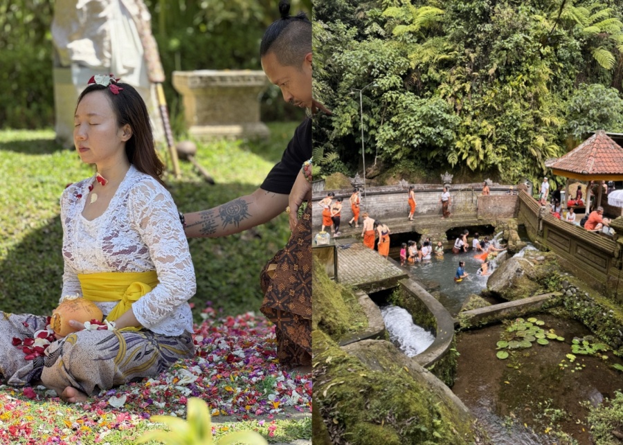 Javanese Ruwatan ceremony and Balinese melukat at Pura Mengening Temple - part of healing programme at Goddess Retreats in Ubud, Bali, Indonesia