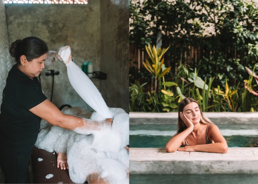 Bubble massage and hot plunge pool at Hesa Spa in Ubud, Bali, Indonesia