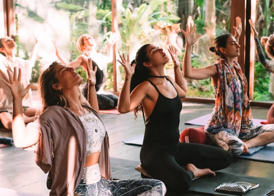 practical class during yoga teacher training at Radiantly Alive in Ubud, Bali, Indonesia