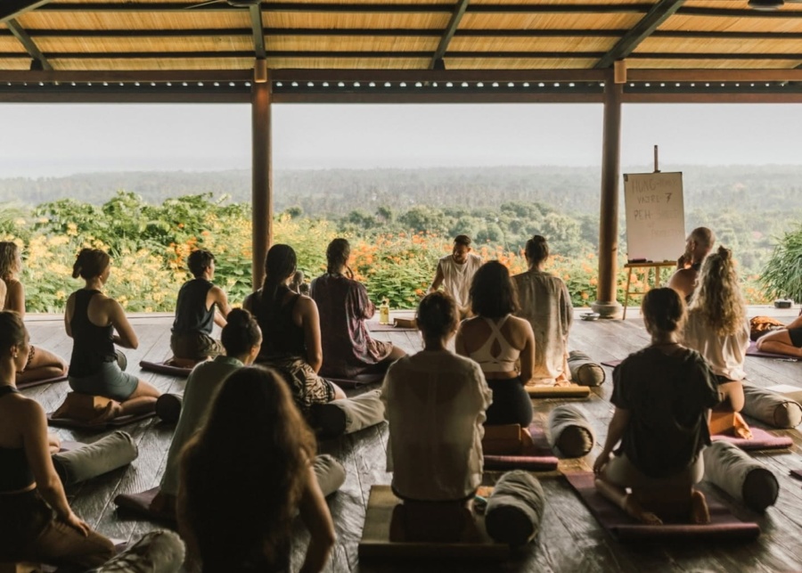 Open air yoga shala in Pemuteran where the sacred fig's teacher training takes place in Bali, Indonesia