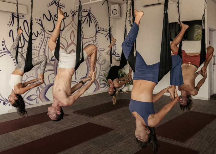 Aerial class at Ulu Yoga school in Uluwatu, Bali, Indonesia