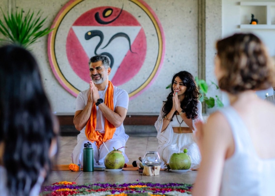 Opening circle at the start of teacher training at Yoga New Vision in Ubud, Bali, Indonesia