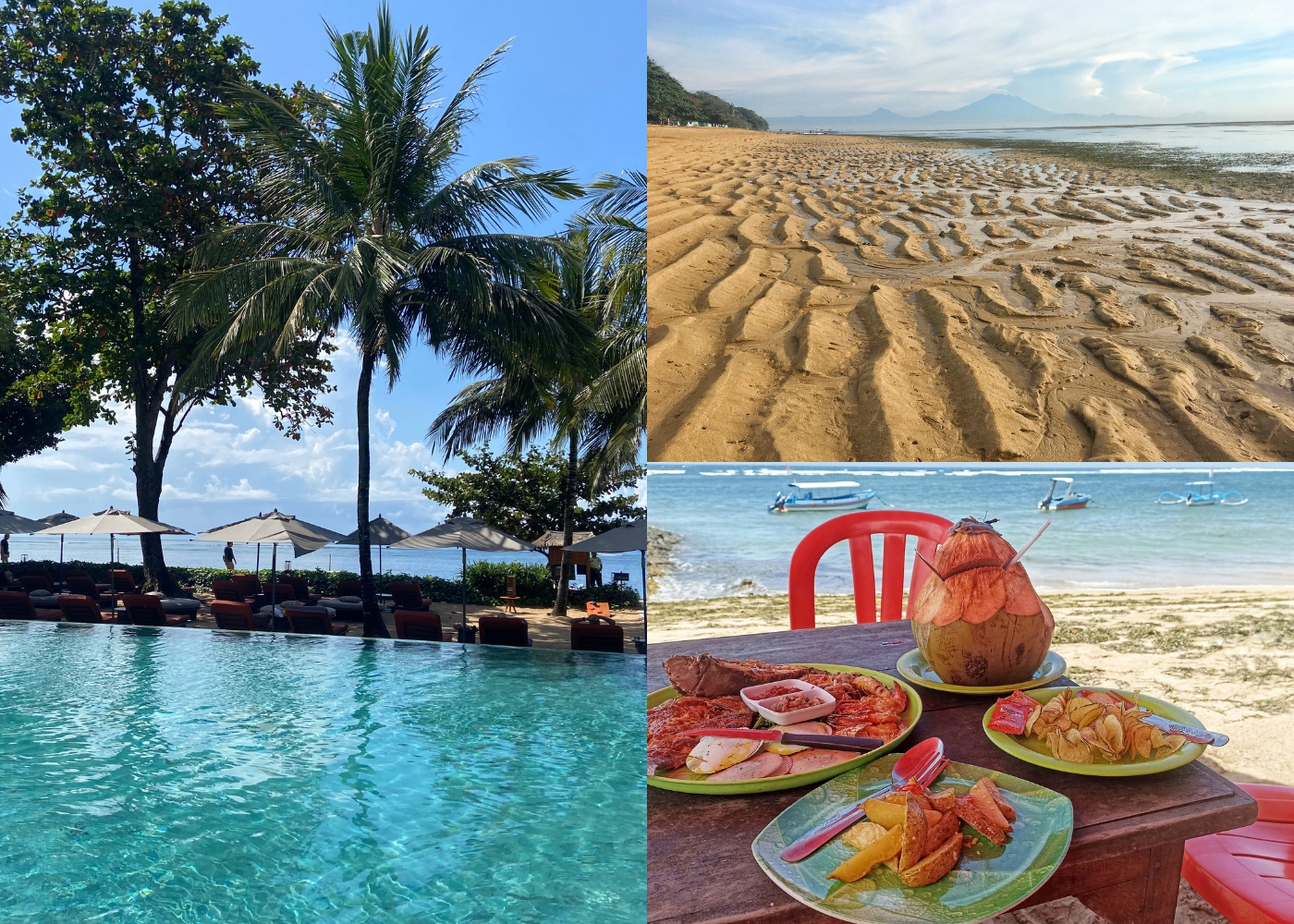Beachfront pool at Andaz Bali, warung amphibia seafood lunch, beach walk in the morning - Guide to Sanur, Bali, Indonesia