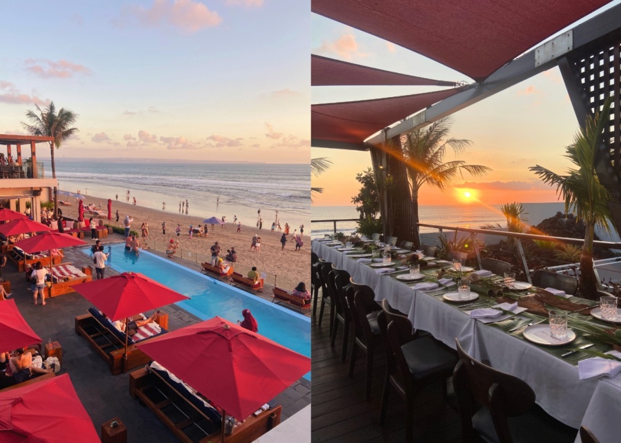 Seminyak beach and sunset views from the upstairs deck at KUDETA where the first Due Course Bali Providore Series dinner 