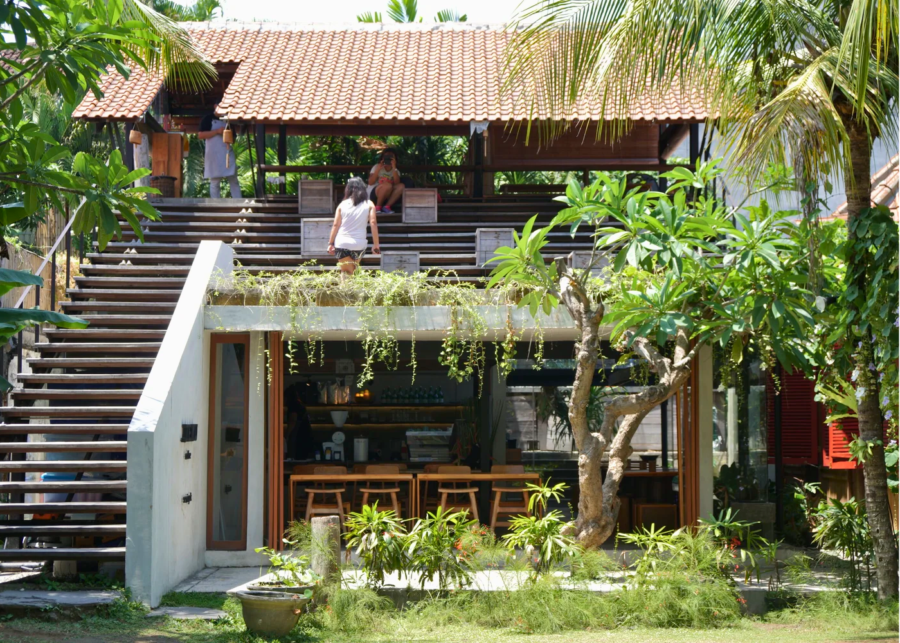 The exterior shot of Titik Temu, one of the best cafes in Seminyak, Bali.