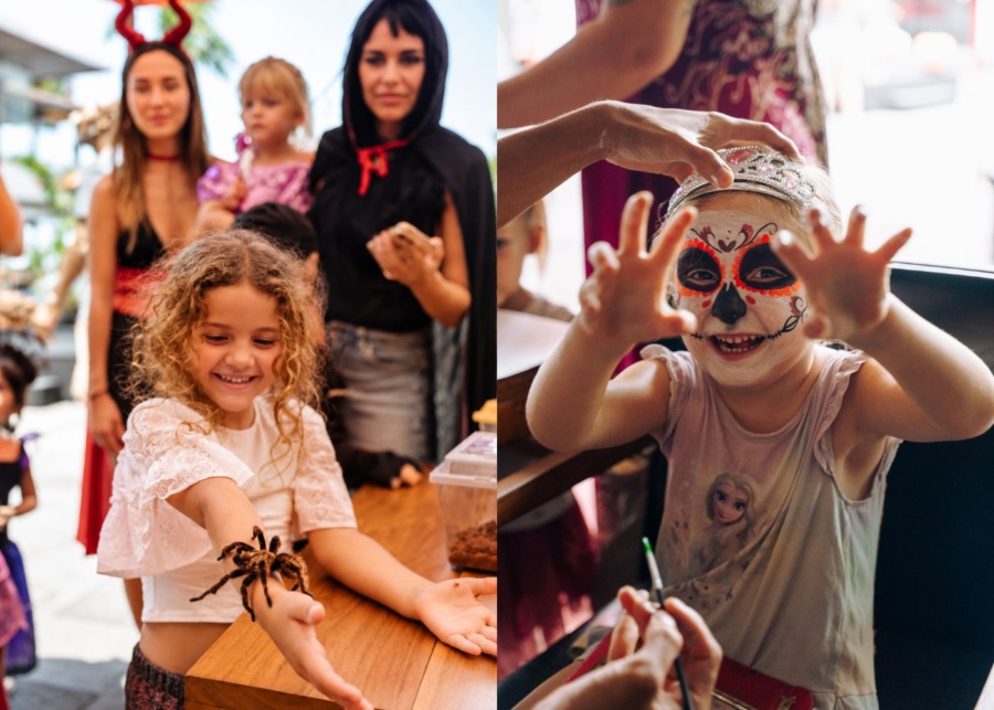 Kids Halloween party with face painting and reptile encounter at KU DE TA in Seminyak, Bali, Indonesia