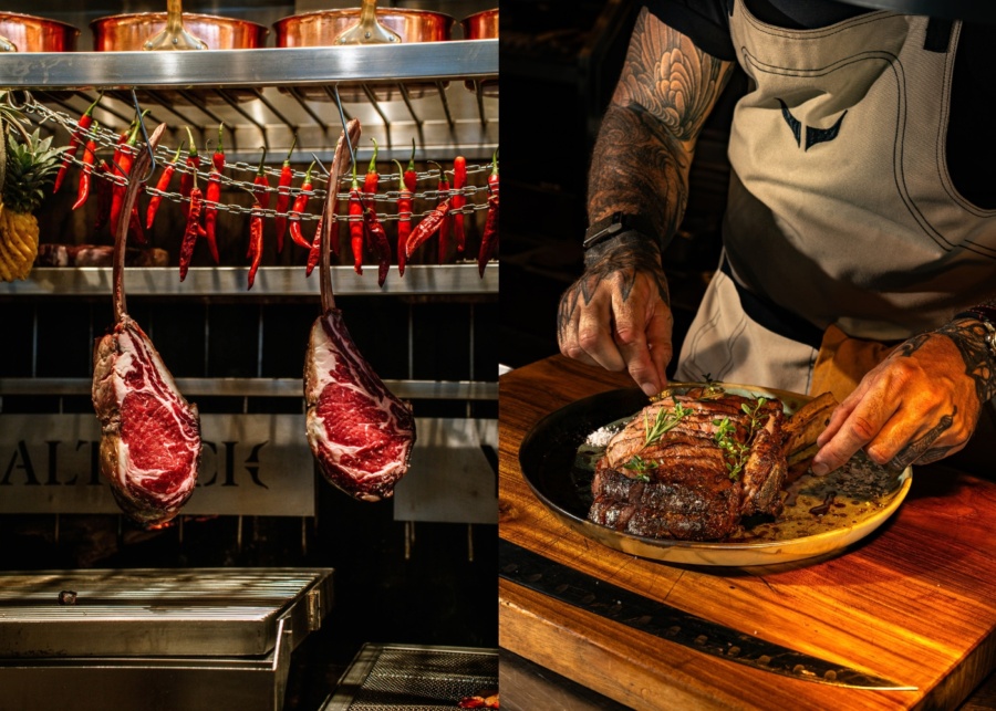 Premium tomahawk and Chef Jeremy Hunt plating food at SALTLICK restaurant in Seminyak, Bali, Indonesia