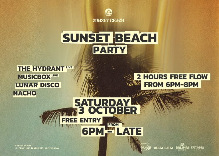 SUNSET BEACH PARTY | SAT 3 OCT | FREE ENTRY