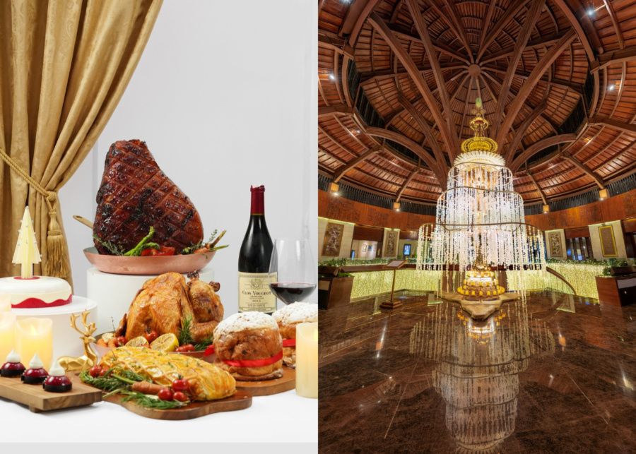 Dinner food and Christmas tree at the lobby at Sofitel Bali Nusa Dua Beach Resort