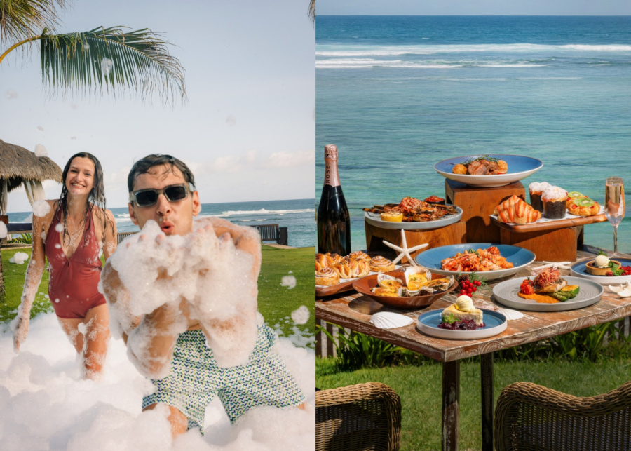 Foam party and brunch for New Years Day at Roosterfish Beach Club in Panadawa, Bali, Indonesia