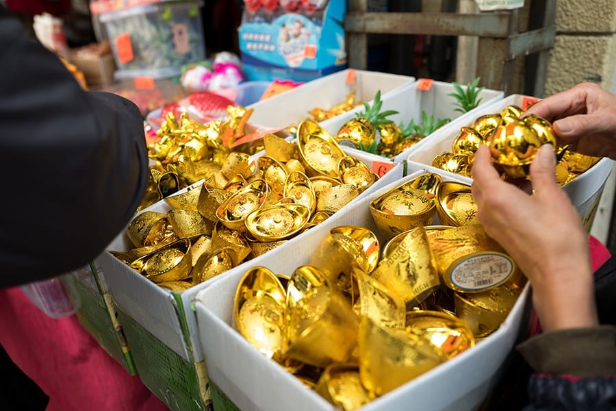 Chinese new year in Hong Kong gold ingots
