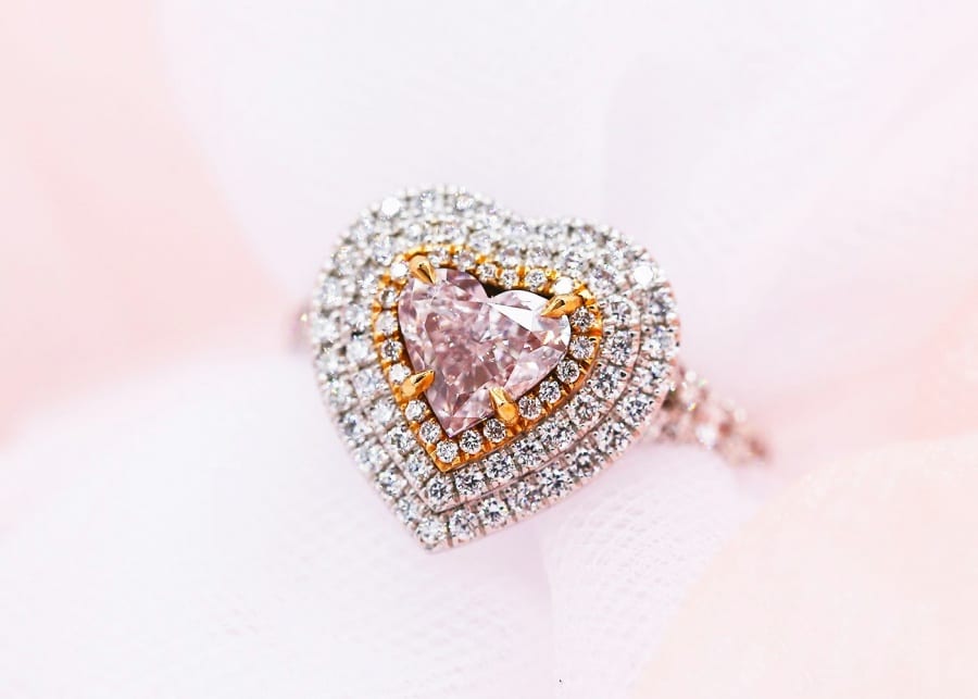 Pink Heart Cut Double Halo Engagement Ring