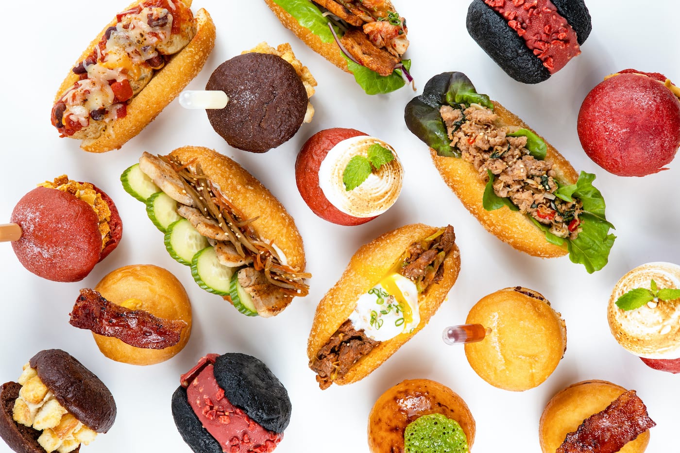 savoury and sweet donuts scattered on the table