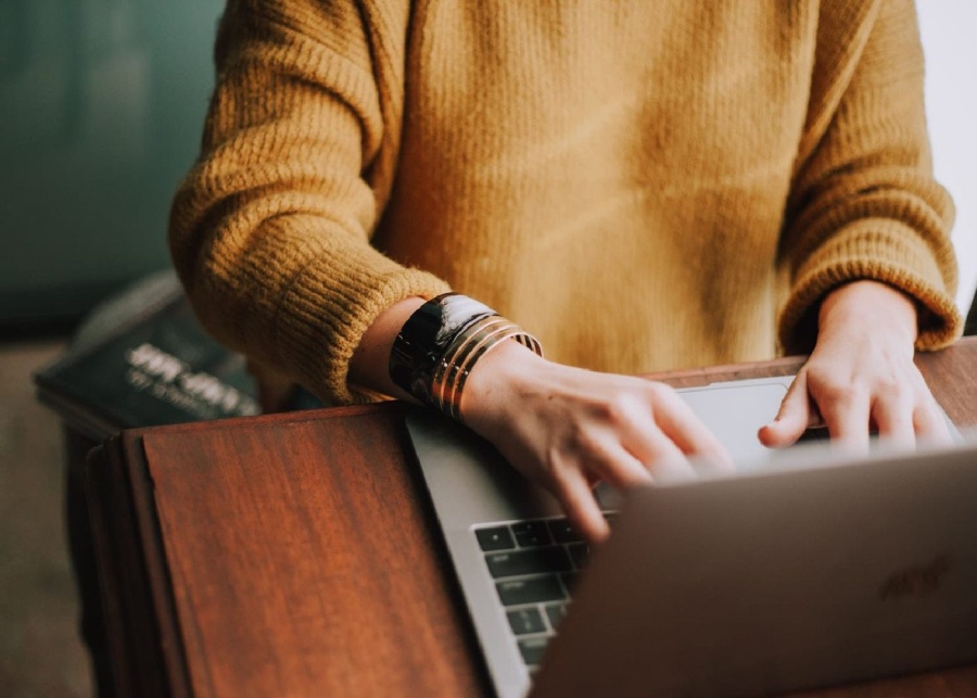 woman studying on computer