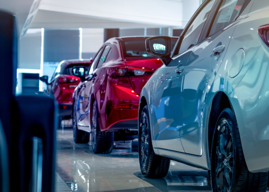 showroom cars lined up